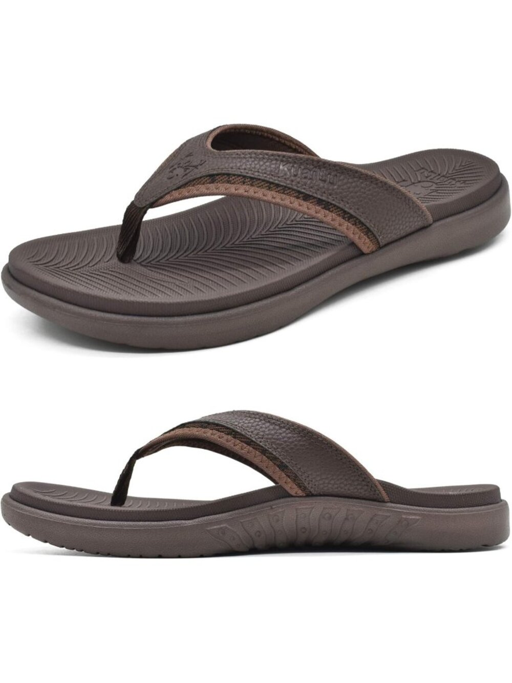 Men's All Brown Sport Flip Flops Comfort Orthotic Thong Sandals Arch Support